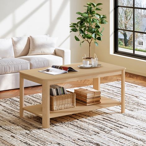 Credenza 100/50/45 cm color legno naturale con doppio ripiano e bordi arrotondati (1/5)