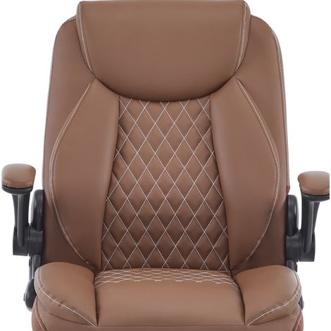 Silla de Oficina Ergonómica con Soporte Lumbar, Reposabrazos Abatibles y Asiento Acolchado, Cuero Marrón (1/5)