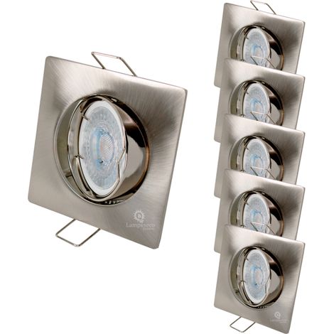 Lot de 5 Spot led carré 230v alu brossé 38° led blanc chaud (1/5)