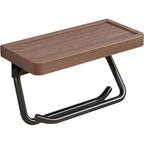 Portarrollos doble de papel higiénico con estante de madera, portarrollos de papel higiénico de pared para baño, cocina cóncava