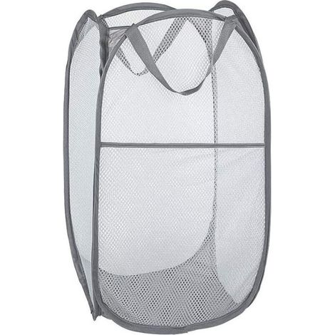 Cesto de ropa plegable de malla desplegable – gris, con asa reforzada y diseño compacto para un fácil almacenamiento.