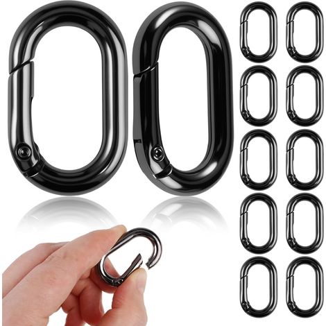 Lot de 10 mini mousquetons INOX noirs, 2,5 cm, ovales à ressort, sécurisés, pour clés, voyage, pêche, camping, randonnée. (1/5)