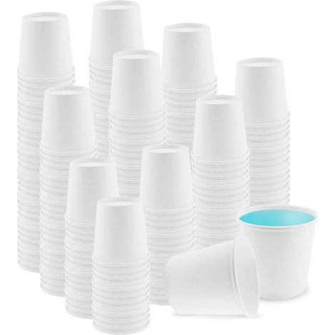 Beyamis Gobelets de salle de bain jetables en papier, paquet de 200, 60 ml (2 oz), blancs, pour bain de bouche, mini-expresso, voyages, pique-niques, usage quotidien (1/5)