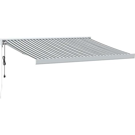 Store banne rétractable, gris anthracite/blanc, 3 x 2,5 mètres, tissu et aluminium. (1/4)