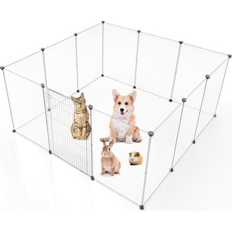 Enclos Lapin Interieur, Enclos Modulable Parc pour Lapins, Cochons d'Inde, Hamsters, Chiot, Cochon, Chaton, 12 Panneaux, 180 x 90 x 75 cm, Fumée (1/5)