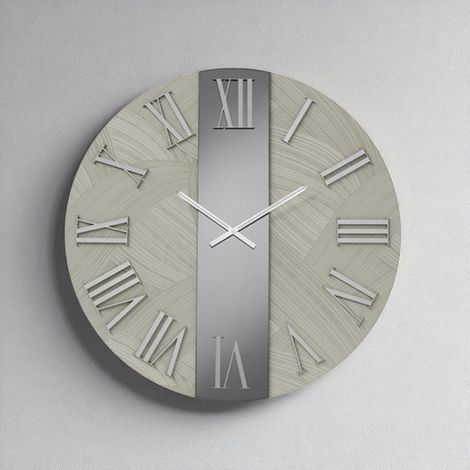 Orologio rotondo D80 cm BILLY in legno rivestito con parato e vetro Fume' (1/5)