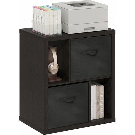 Étagère 4 Niveaux, avec bacs, bibliothèque, présentoir, pour l'organisation et Rangement, Salon, Bureau, chêne foncé/Noir (1/5)