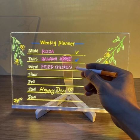 Tableau Lumineux Led - Tableau À Crayon Effaçable En Acrylique - 15 x 15 cm - Pour Enfants Et Bureau - 1 Pièce (1/4)