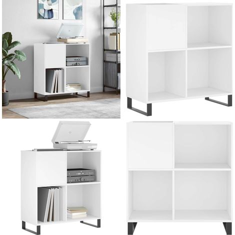 Armoire à disques blanc 84,5x38x89 cm bois d'ingénierie - Meuble À Disques - Armoire À Disques - Rangement Vinyle - Étagère Disque - Support Tourn Disq Ue - Home & Living