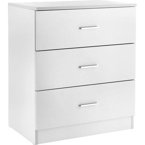 Baroni Home Cassettiera 3 cassetti in Nobilitato, Mobiletto da Camera da Letto o Soggiorno, Mobile Moderno Bianco 60x40x70 cm (1/5)