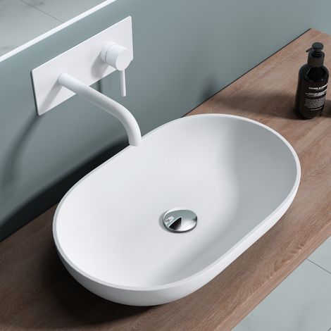 doporro® Lavabo sobre encimera 54x34x10,5cm diseño Colossum808 blanco mate, fabricado en mármol fundido