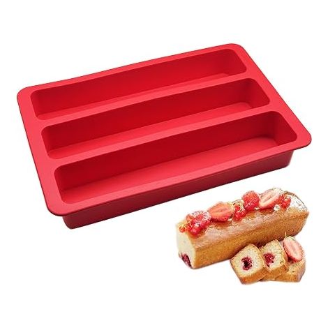 Mini Cake Mould for 3 Long Cake Pastry Cake Baking Mould Silicone Rectangular 29 x 19 cm Red (1/5)