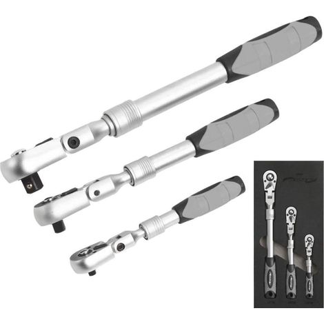 Neilsen 3pc Telescopic Flexible Socket Ratchet Handle Set 1/4" 3/8" 1/2" Set