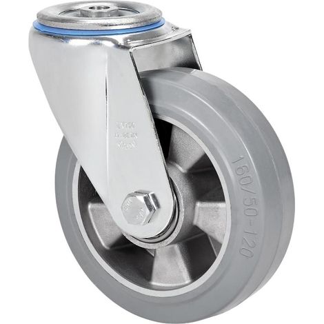 rueda giratora agujero m12 20zv160-degb aluminio-goma gris elastica eje bolas (1/2)