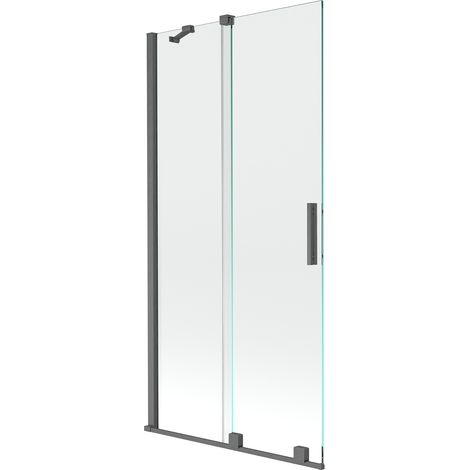 Mexen Velar paratia da vasca da bagno a 2 ante scorrevoli 90 x 150 cm, trasparente, grigio canna di fucile spazzolato (1/5)