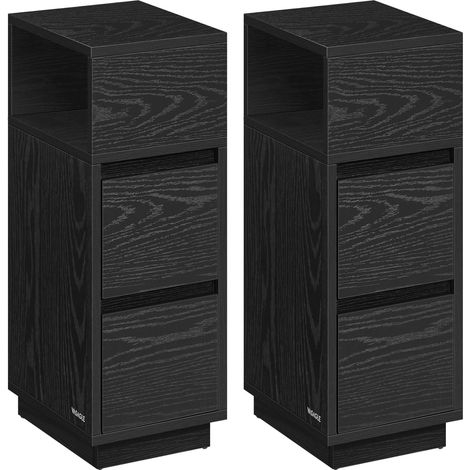 Vasagle – Tables de chevet noir d'encre – Lot de 2 – 2 tiroirs et compartiment ouvert – Dimensions 30x25x65 cm – Panneau d'aggloméré et MDF