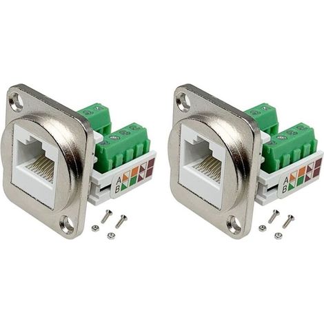 Adaptateur Panneau RJ45 2 Pièces Connecteur 8P8C Rallonge Sans Soudure Borne à Vis (1/4)