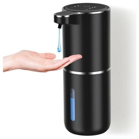 USB-C Rechargeable Wall Mounted Soap Dispenser 400ml, 4 Adjustable Levels, Black, for Kitchen and Bathroom (1/5)