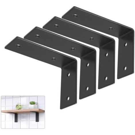 Lot de 4 supports en L robustes, 5 x 3 x 1,8 pouces, supports d'étagère en acier inoxydable, étagères flottantes murales, quincaillerie incluse, noir (1/5)