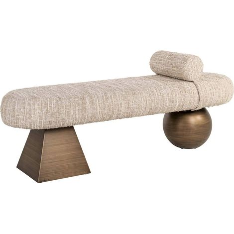 banc design beige style contemporain assise tissu doux - beige naturel et bronze vieilli (1/5)