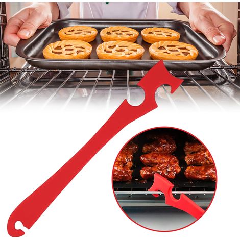 Tige de tiroir anti-brûlure pour four avec poignée longue en silicone, outil de poussée-tirage pour grille de four, adapté aux fours à air pulsé et accessoires de cuisine. (1/5)
