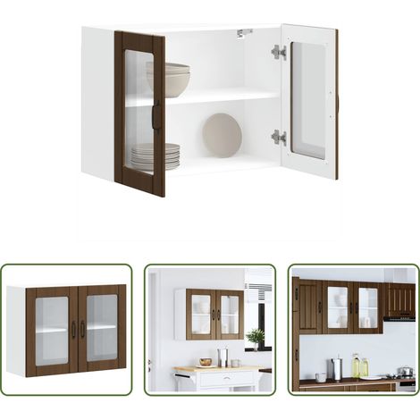 Küchenmöbel - Küchen-Hängeschrank mit Glastür Lucca Braun Eichen-Optik (1/5)