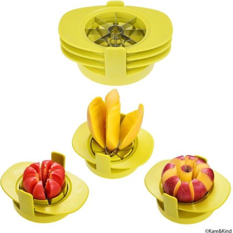 oupeurs de pomme/tomate/mangue - Ensemble de 3 - Base robuste maintient les fruits/légumes en place -- Lames de scie tranchante en acier inoxydable (1/4)