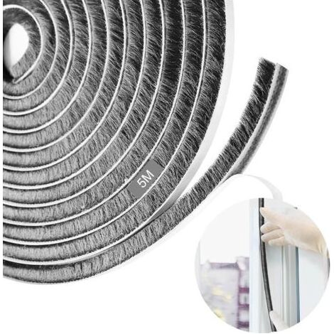 Joint Brosse porte Coulissante,9 mm(B) x 9 mm(D) x 5 M(L) Joint Porte Adhésif, Bande de Brosse Autocollante Anti-poussière Convient pour L'isolation la Protection Contre le Vent (1/5)