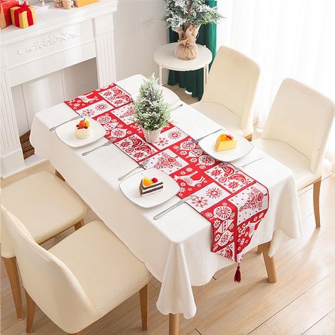 Nappe Noël, nappe imprimée coton et lin, lavable, décoration table Noël, rectangle (1/3)
