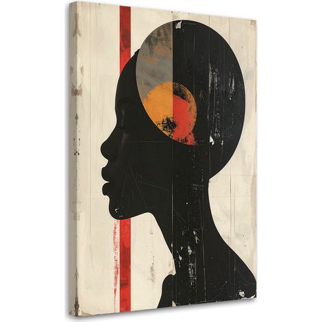 Stampe su Tela, Profilo di una donna sotto il sole rosso - 60x90 (1/2)