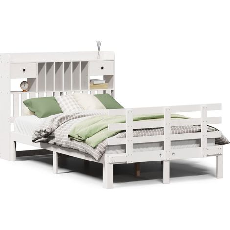 Maison Exclusive - Massivholzbett mit Regal ohne Matratze Weiß 13