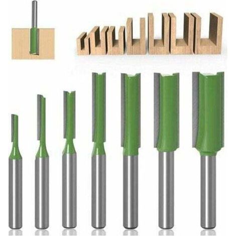 Punta per fresa dritta da 6 mm, 7 pezzi di punte per fresa dritte, taglienti dritti, set di ganasce dritte, utensili per la lavorazione del legno - Crezuo