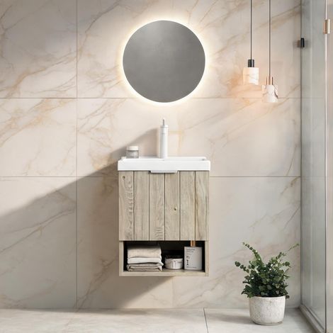 Vasque en céramique blanche avec meuble suspendu 42 cm (1/5)