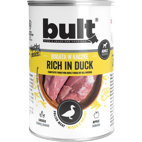 Alimento húmedo para perros BULT sabor pato, lata de 400 g. (1/5)