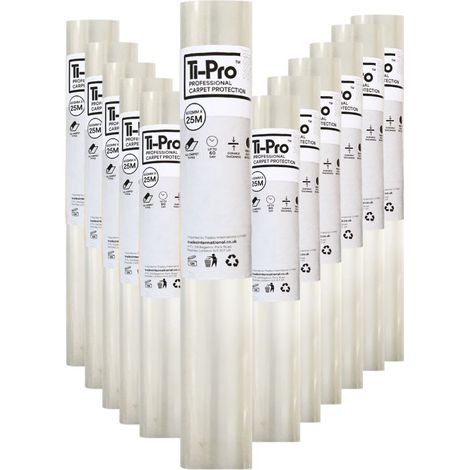 TI-Pro Clear Self-Adhesive Carpet Protector Film Roll 600mm x 25m - DIY Heavy Duty Waterproof Floor Protection, 12 Pack