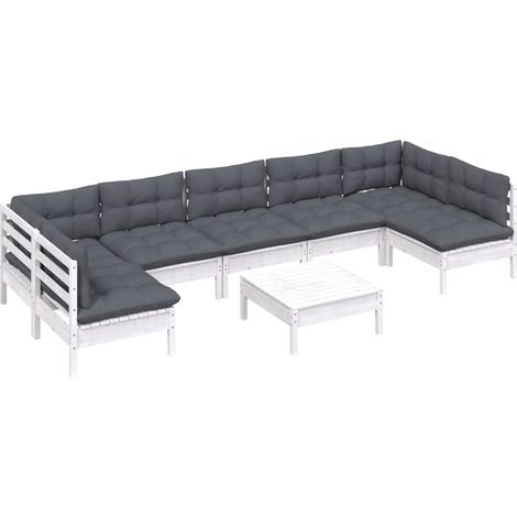 vidaXL Set Divani da Giardino 8 pz con Cuscini Bianchi Legno di Pino (1/4)