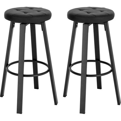 WOLTU 2X Taburete Bar con Asiento Giratorio de Φ35.5 cm Taburete Tapizado con Piel Sintetica Taburete para Cocinas con Reposapiés 120 kg de Carga Antracita