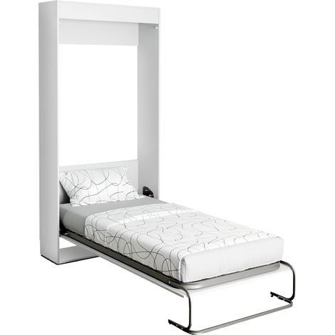 Cama Plegable Dormitorio Juvenil Cama de Invitados Abatible Vertical Color Blanco Mate 90x190 cm
