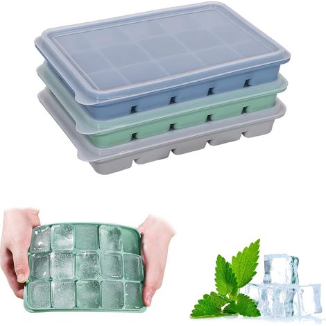 Moule À Glaces En Silicone - 3 Pièces - 15 Cubes Par Moule - Couvercles Étanches - Pour Boissons Fraîches, Aliments Bébé, Whisky