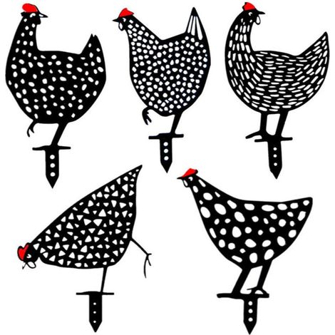 Lot de 5 poules réalistes - Décoration de jardin - Décoration en forme de poulet - Silhouette de cour Pour pelouse, chemin, trottoir, jardin (1/5)