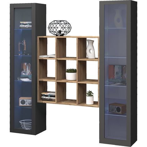 Vetrina Felice, Mobile Espositore 14 Ripiani, 19 Vani Made in Italy, 30x40x180h cm Nero Antracite