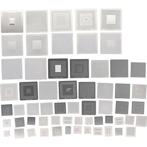 Kit de 60 pochoirs de rebillage BGA en acier inoxydable 304, universel, pour circuits imprimés. (1/4)