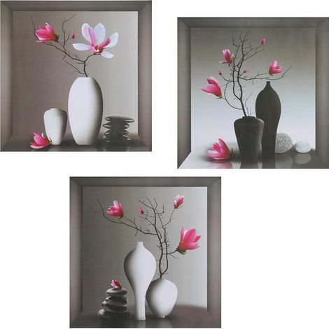 Stickers muraux, stickers muraux 3D plantes en pot, stickers muraux autocollants 3D pour salon, chambre, cuisine, lot de 3