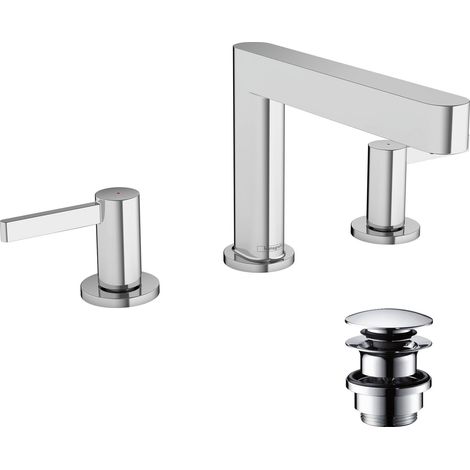 Grifo monomando para lavabo HANSGROHE Finoris 110 de 3 orificios con desagüe de apertura por presión cromado (1/5)