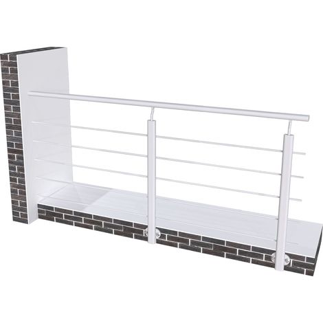Garde-corps aluminium argenté mat 2m, avec 5 traverses et 1 main courante, pose latérale contre le mur, en kit complet (1/5)
