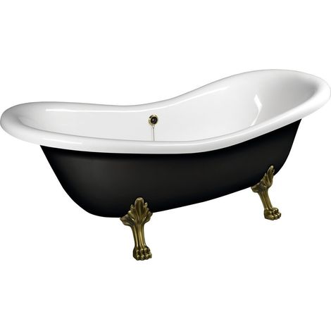 Baignoire îlot CHARLESTON 188x83x69cm, pieds bronze, noir/blanc (1/5)