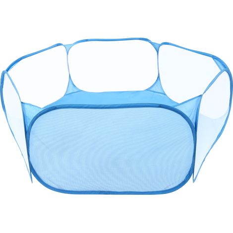 Tragbares Spielzelt für Kleintiere, transparentes und belüftetes Gehege, faltbar für den Innen- und Außenbereich, Haustier-Auslaufkäfig (blau, mit Aufbewahrungstasche) (1/5)