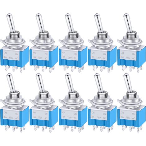 10 pièces AC 125V 6A Ampères ON/ON 6 Bornes 2 Position Interrupteur à bascule DPDT MTS-202