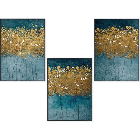 Lupia POSTER Set 3 stampe da parete FLYING TREES A3 29,7x42 cm ART PRINTS METAL finitura metallizzata per soggiorno, camera da letto, cucina, astratti alta qualita', SENZA CORNICE (1/4)