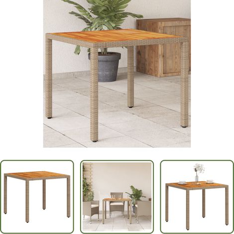 Gartentisch Beige - Gartentisch Beige 90x90x75 cm Poly Rattan Akazienholz (1/5)
